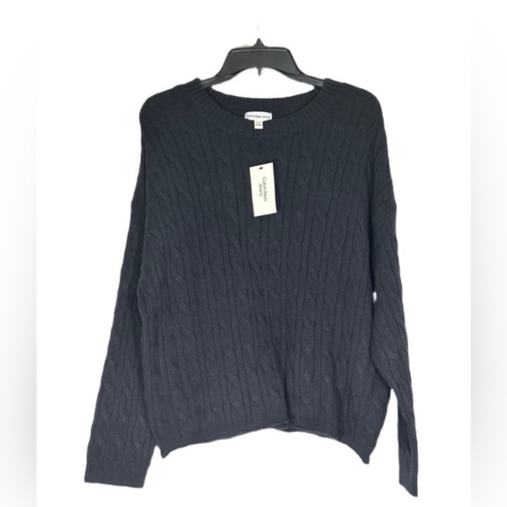 CALVIN KLEIN Lightweight Cable Knit Cropped Crewneck Sweater